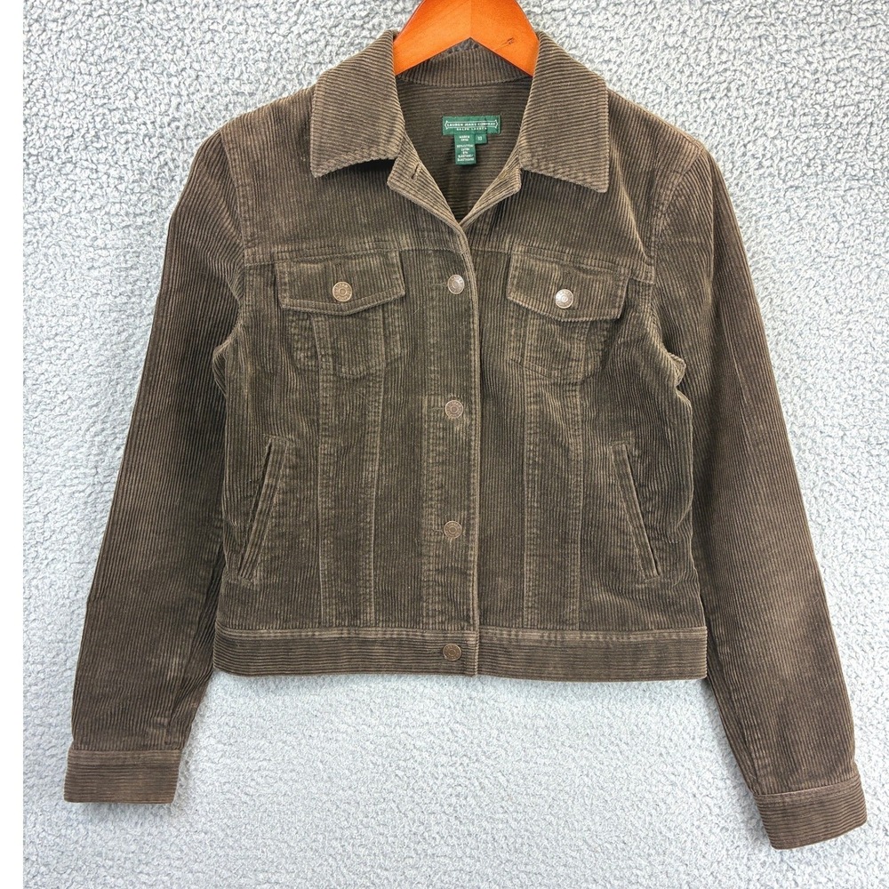 Ralph Lauren Corduroy Trucker Jacket Womens XS Brown Casual Fall Stretch Western